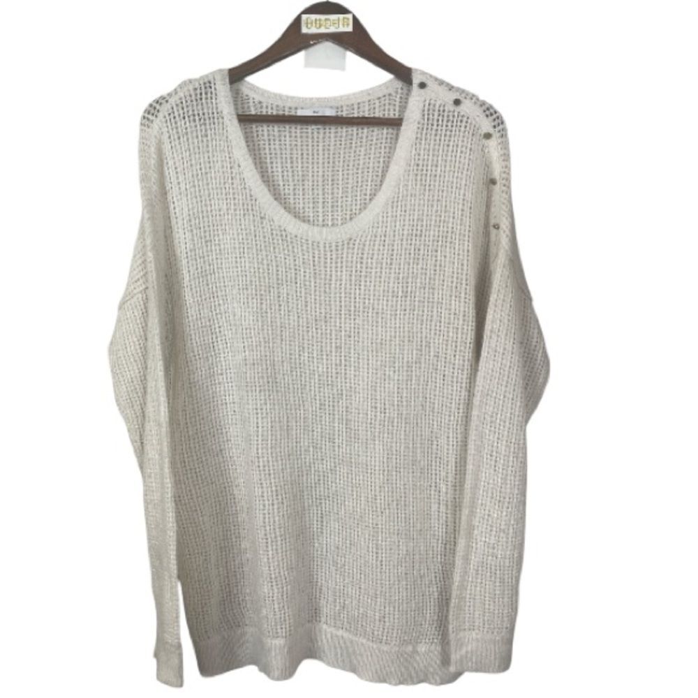 GAP cream scoop neck long sleeve crochet top / XL